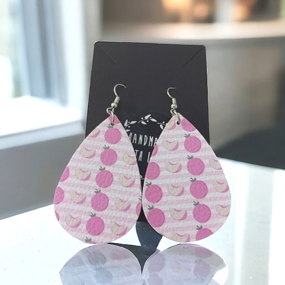 Eco-Friendly Faux Leather Pink Peach Tear Drop Earrings